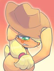 Size: 500x650 | Tagged: safe, artist:jirousan, part of a set, applejack, earth pony, pony, g4, crying, female, hat, mare, solo