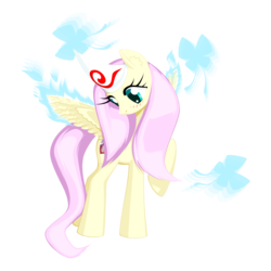 Size: 2000x2000 | Tagged: safe, artist:daisy, fluttershy, butterfly, ghost, pegasus, pony, g4, alternate clothes, female, high res, mare, raised leg, saigyouji yuyuko, solo, touhou