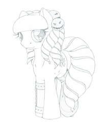 Size: 2500x3000 | Tagged: safe, artist:daisy, oc, oc only, oc:cherryblossom, pony, boots, chains, female, halloween, high res, monochrome, solo, traditional art
