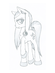 Size: 1500x2000 | Tagged: safe, artist:daisy, oc, oc only, oc:cyan twist, pony, female, monochrome, raised leg, solo, traditional art