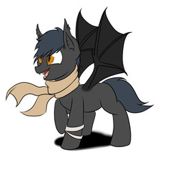 Size: 894x894 | Tagged: safe, artist:slouping, oc, oc only, oc:cartouche, bat pony, pony, fallout equestria, blank flank, clothes, colt, happy, male, scarf, smiling
