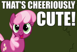 Size: 750x500 | Tagged: safe, edit, edited screencap, screencap, cheerilee, g4, the return of harmony, caption, cheeribetes, cheerious, cute, female, happy, image macro, open mouth, pun, reaction image, solo