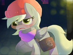 Size: 512x387 | Tagged: safe, artist:miki 14, derpy hooves, pegasus, pony, g4, bag, clothes, female, mare, scarf, solo