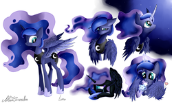 Size: 1500x900 | Tagged: safe, artist:moonscream decepticon, nightmare moon, princess luna, g4, crying, floppy ears, heart, magic, sad, snowflake, spread wings, telekinesis