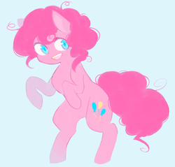 Size: 799x763 | Tagged: safe, artist:sweaterponies, pinkie pie, g4, bipedal, blue background, colored pupils, cute, diapinkes, female, happy, open mouth, simple background, smiling, solo