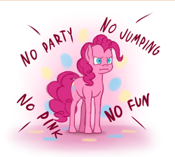 Size: 651x583 | Tagged: dead source, safe, artist:roxenmage, pinkie pie, earth pony, pony, g4, angry, colored pupils, female, frown, no fun allowed, solo, standing, this will end in tears and/or death, upset, xk-class end-of-the-world scenario