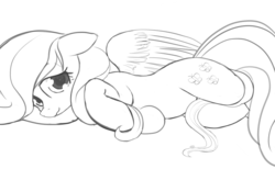 Size: 3000x1853 | Tagged: safe, artist:yoditax, fluttershy, pegasus, pony, g4, adorasexy, cute, female, legs together, lying down, mare, monochrome, sexy, solo