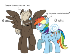 Size: 1024x769 | Tagged: safe, artist:dbkit, dumbbell, rainbow dash, pegasus, pony, g4, ask, cloud ball, duo, friendship, simple background, transparent background, tumblr