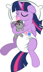 Size: 2798x4596 | Tagged: safe, artist:fallingferret, artist:fillyscoots42, color edit, edit, smarty pants, twilight sparkle, alicorn, pony, g4, adult foal, colored, diaper, diaper fetish, eyes closed, female, fetish, mare, non-baby in diaper, pacifier, poofy diaper, simple background, sleeping, solo, transparent background, twilight sparkle (alicorn), white diaper