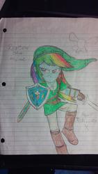 Size: 576x1024 | Tagged: safe, artist:deon miller, rainbow dash, equestria girls, g4, colored, crossover, lined paper, link, navi, the legend of zelda, traditional art