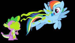 Size: 2736x1568 | Tagged: safe, edit, rainbow dash, spike, g4, abuse, snot, snot edit, spikeabuse
