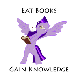 Size: 7408x6983 | Tagged: safe, artist:liracrown, twilight sparkle, alicorn, pony, g4, absurd resolution, bibliovore, bipedal, book, eating, female, hoof hold, mare, pica, sharp teeth, simple background, solo, spread wings, transparent background, twilight sparkle (alicorn)