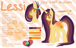 Size: 4743x3000 | Tagged: safe, artist:ruef, oc, oc only, oc:lessi, pegasus, pony, fake horn, female, mare, reference sheet, solo