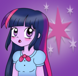 Size: 900x874 | Tagged: safe, artist:fluutters, twilight sparkle, equestria girls, g4, blushing, cute, female, open mouth, solo, twiabetes