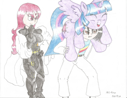 Size: 2208x1700 | Tagged: safe, artist:mc-ryan, twilight sparkle, alicorn, human, pony, g4, crossover, female, mare, mitsuru kirijo, persona, persona 3, persona 4, steve sandgo, twilight sparkle (alicorn)