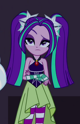 Size: 500x772 | Tagged: safe, screencap, aria blaze, equestria girls, g4, my little pony equestria girls: rainbow rocks, clothes, dress, raised eyebrow, sleeveless