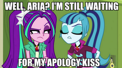 Size: 800x448 | Tagged: safe, aria blaze, sonata dusk, equestria girls, g4, my little pony equestria girls: rainbow rocks, female, image macro, lesbian, meme, ship:arisona, shipping