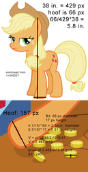 Size: 470x909 | Tagged: safe, applejack, g4, adventure in the comments, analysis, bits, math, money, scale, text, they did the math