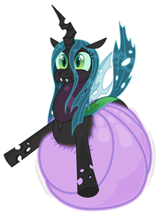Size: 1058x1456 | Tagged: safe, artist:adlaz, queen chrysalis, changeling, changeling queen, g4, alternate universe, belly, changeling overfeeding, chrysalispred, female, fetish, glowing belly, imminent vomiting, implied princess cadance, implied shining armor, inflation, love overload, preydance, puffy cheeks, scrunchy face, simple background, throat bulge, vore