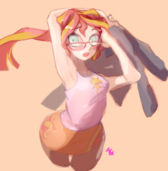 Size: 800x815 | Tagged: safe, artist:tc, sunset shimmer, equestria girls, g4, armpits, blushing, female, glasses, solo