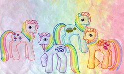Size: 1024x616 | Tagged: safe, artist:normaleeinsane, flutterbye, parasol (g1), sunlight (g1), windy (g1), g1, rainbow ponies, traditional art