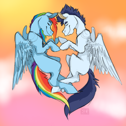 Size: 612x612 | Tagged: safe, artist:horselover7934, rainbow dash, soarin', pegasus, pony, g4, blank flank, female, male, mare, ship:soarindash, shipping, stallion, straight