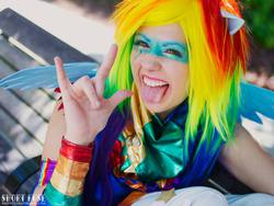 Size: 960x720 | Tagged: safe, artist:leapinglizardcosplay, rainbow dash, human, g4, cosplay, devil horn (gesture), irl, irl human, photo, tongue out