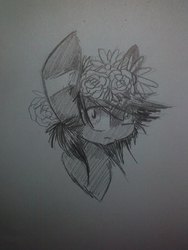 Size: 720x960 | Tagged: safe, artist:squee, oc, oc only, oc:etchasketch, floral head wreath, monochrome, portrait, traditional art