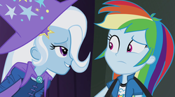 Size: 1280x714 | Tagged: safe, screencap, rainbow dash, trixie, equestria girls, g4, my little pony equestria girls: rainbow rocks, female