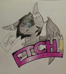 Size: 858x960 | Tagged: safe, artist:admiralcutiepie, oc, oc only, oc:etchasketch, logo, traditional art