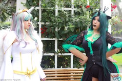 Size: 1600x1067 | Tagged: safe, artist:dashcosplay, princess celestia, queen chrysalis, human, g4, cosplay, irl, irl human, photo