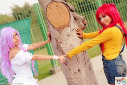 Size: 1600x1067 | Tagged: safe, artist:dashcosplay, apple bloom, sweetie belle, human, g4, cosplay, irl, irl human, photo