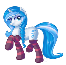 Size: 2041x2011 | Tagged: safe, artist:puetsua, oc, oc only, oc:bubble lee, pony, unicorn, clothes, high res, raised hoof, socks, solo, striped socks