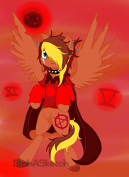 Size: 800x1100 | Tagged: safe, artist:etch a sketch, oc, oc only, oc:thorn, pegasus, pony, clothes, digital art, ear piercing, earring, flying, god tier, hero of time, homestuck, jewelry, knight of time, piercing, ponystuck, red background, simple background, spread wings, wings