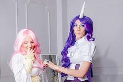 Size: 1100x733 | Tagged: safe, artist:tajfu, fluttershy, rarity, human, g4, cosplay, irl, irl human, photo