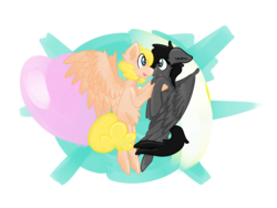 Size: 1024x768 | Tagged: safe, artist:darabirb, oc, oc only, oc:etchasketch, oc:palette, pegasus, pony, digital art, flying, gay, hearts and hooves day, holding, male, paletch, shipping