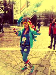 Size: 720x960 | Tagged: safe, artist:miraclevivi, rainbow dash, human, g4, balloon, cosplay, irl, irl human, photo