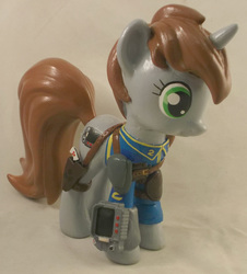 Size: 2753x3049 | Tagged: safe, artist:gryphyn-bloodheart, oc, oc only, oc:littlepip, pony, unicorn, fallout equestria, 3d print, brushable, clothes, customized toy, cutie mark, fanfic, fanfic art, female, funko, gun, handgun, high res, hooves, horn, irl, jumpsuit, little macintosh, mare, photo, pipbuck, revolver, solo, toy, vault suit, weapon