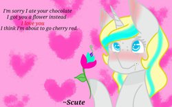 Size: 1024x640 | Tagged: safe, artist:ask-scute, oc, oc only, oc:scute, pony, unicorn, card, solo, valentine's day