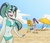 Size: 1280x1107 | Tagged: safe, artist:rileyav, adagio dazzle, aria blaze, sonata dusk, human, equestria girls, g4, armpits, ass, beach, beach chair, beach umbrella, belly button, bikini, blue swimsuit, blushing, breasts, butt, chair, clothes, cloud, cooler, cute, female, green swimsuit, hand on hip, heel pop, legs together, one eye closed, open mouth, red swimsuit, sand, sandals, selfie, side-tie bikini, sky, sonatabetes, string bikini, sunglasses, swimsuit, the dazzlings, trio, umbrella, water, wink