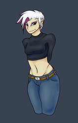 Size: 512x810 | Tagged: safe, artist:tipsie, artist:williamd, gilda, human, g4, belly button, belt, belt buckle, clothes, humanized, jeans, long sleeves, midriff