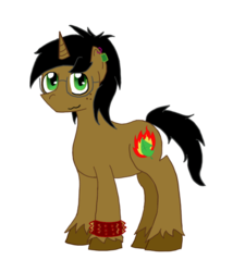 Size: 600x700 | Tagged: safe, artist:elvis-lopez, artist:wildfirethesmug, oc, oc only, oc:wildfire ignitus, pony, unicorn, bracelet, earring, freckles, glasses, piercing, spiked wristband