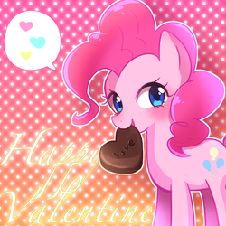 Size: 900x900 | Tagged: safe, artist:weiliy, pinkie pie, g4, chocolate, mouth hold, pixiv, valentine's day