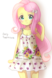 Size: 600x900 | Tagged: safe, artist:weiliy, fluttershy, equestria girls, g4, cleavage, clothes, dress, emily temple cute, female, pixiv, solo