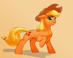 Size: 1024x813 | Tagged: safe, artist:masak9, applejack, g4, female, raised hoof, simple background, solo