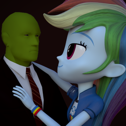 Size: 540x540 | Tagged: safe, artist:3d thread, artist:creatorofpony, rainbow dash, oc, oc:anon, equestria girls, g4, /mlp/, 3d, 3d anon, 3d model, anonymous, blender, clothes, eyes on the prize, necktie, shirt, suit, wristband