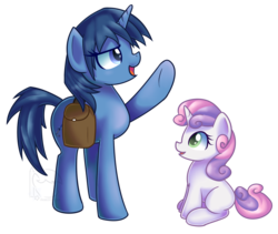 Size: 1657x1399 | Tagged: safe, artist:puetsua, sweetie belle, pony, unicorn, g4, aqua, crossover, disney, female, filly, foal, hoof in air, kingdom hearts, mare, saddle bag, simple background, storytelling, transparent background