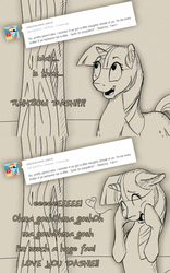 Size: 1024x1637 | Tagged: safe, artist:tlatophat, twilight sparkle, pony, unicorn, g4, alternate universe, ask, comic, female, heart, sketch, sketchbook twilight, solo, tumblr