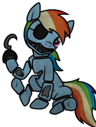 Size: 1536x2048 | Tagged: safe, artist:birdivizer, rainbow dash, pony, robot, robot pony, five nights at aj's, g4, animatronic, applefreddy fazjack's pizzeria, cute, eyepatch, female, five nights at aj's 2, five nights at freddy's, foxy dash, pirate, pirate dash, solo