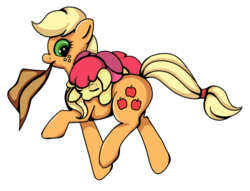 Size: 725x554 | Tagged: safe, artist:whimsicalmachines, apple bloom, applejack, g4, cute, sleeping